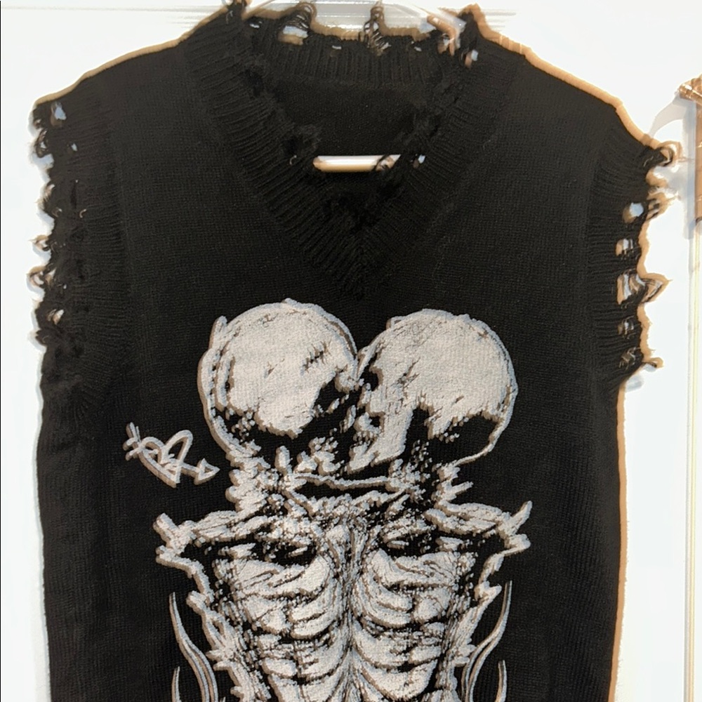 Black Distressed Sleeveless sweater top